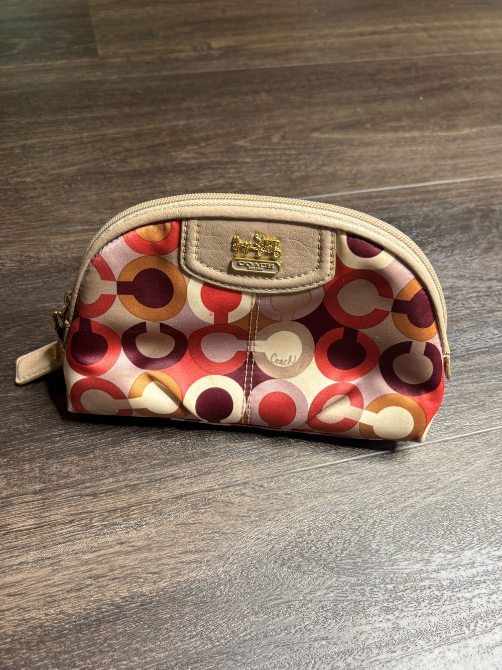 Coach Limited Edition Op Art Satin Half Moon Cosmetic Pouch Zipper Travel Case